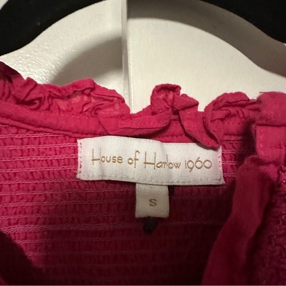House of Harlow 1960 Puff Sleeve Smocked Eyelet Blouse Pink Small - Picture 2 of 7